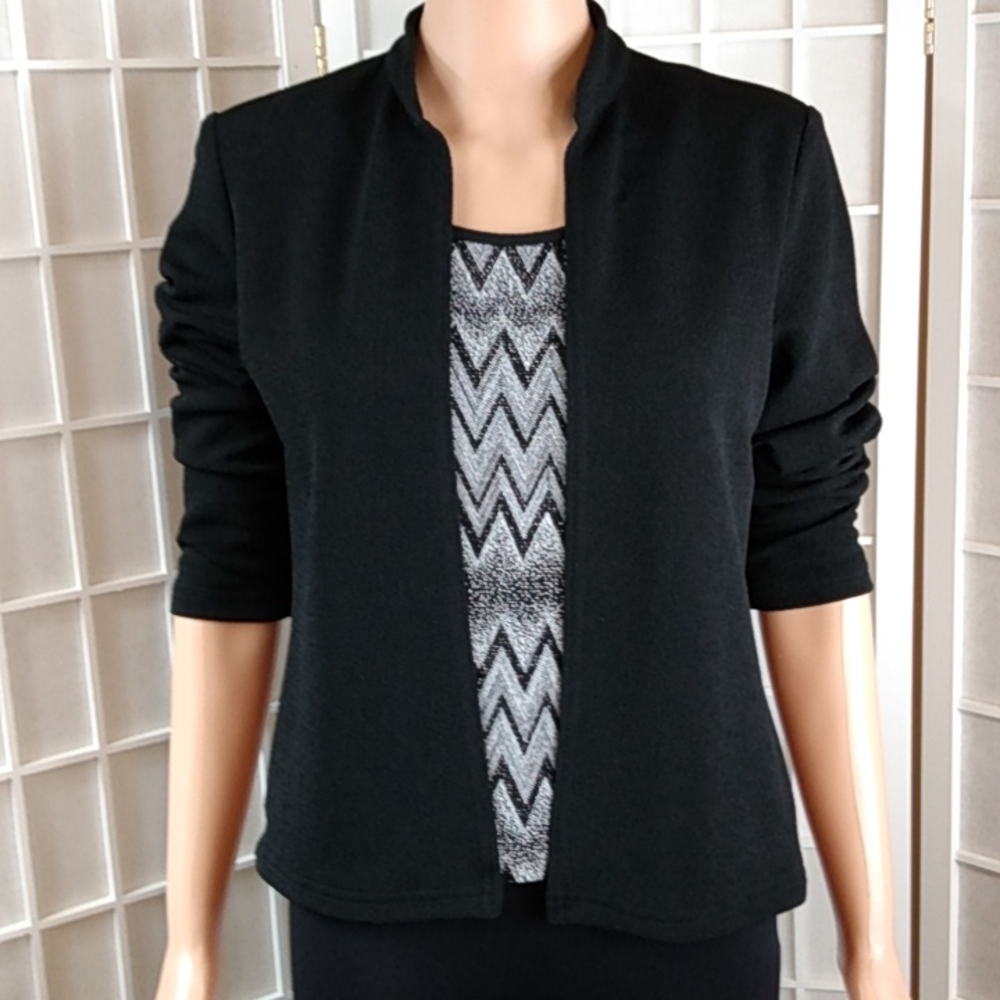 *Jkla petites, black open cardigan with‎ sewn in tank Chevron Pattern WMNS SP - Picture 2 of 8